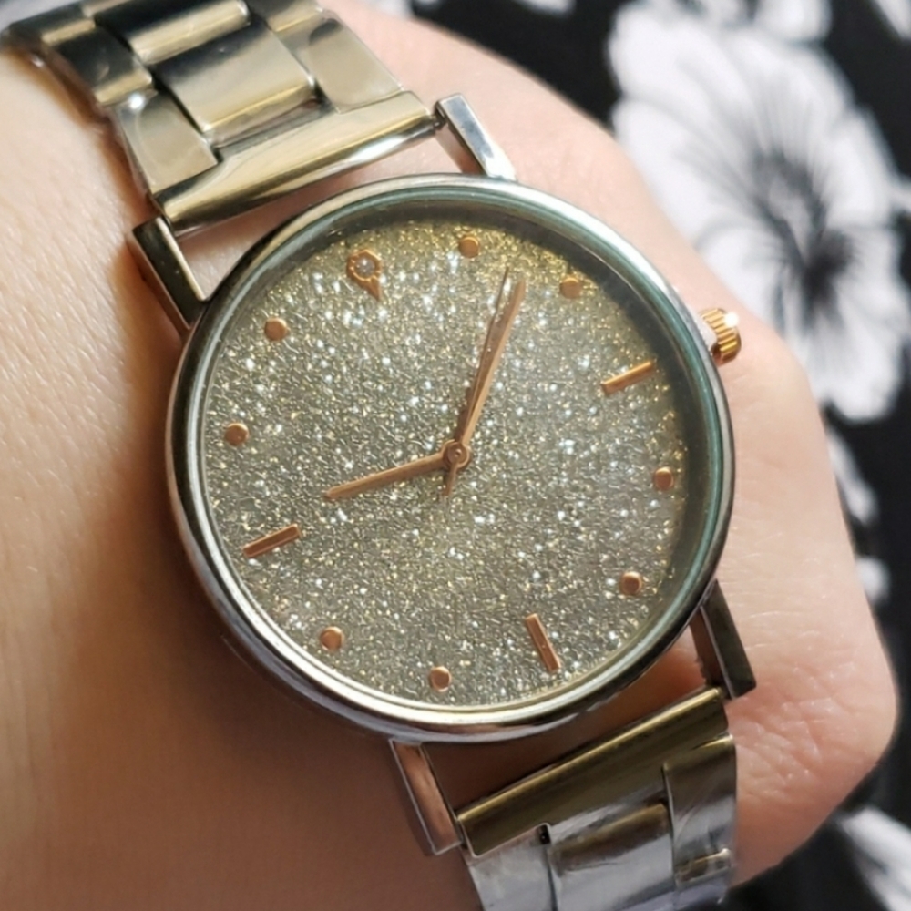 womens rose gold glitter silver fashion watch